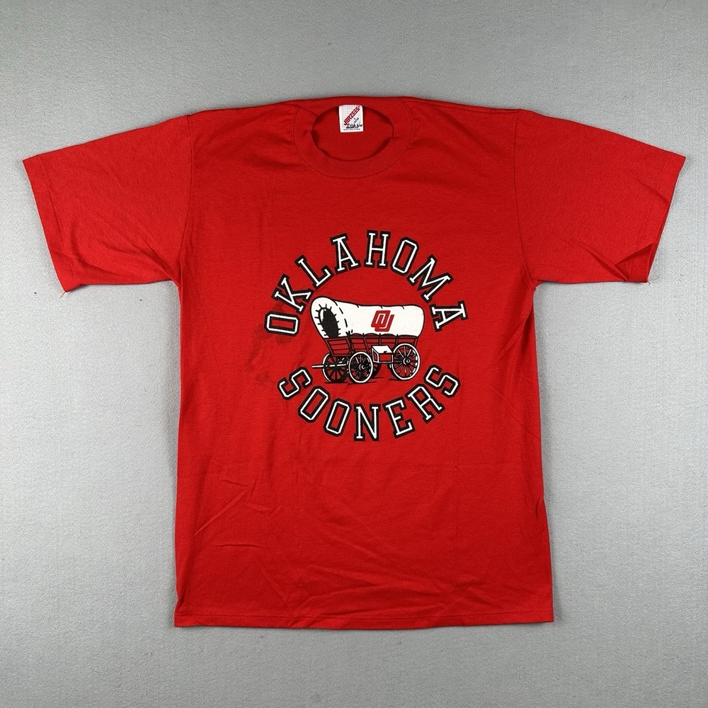 Vintage 80s Oklahoma‎ Sooners Shirt Men's Large Red Single Stitch Jerzees